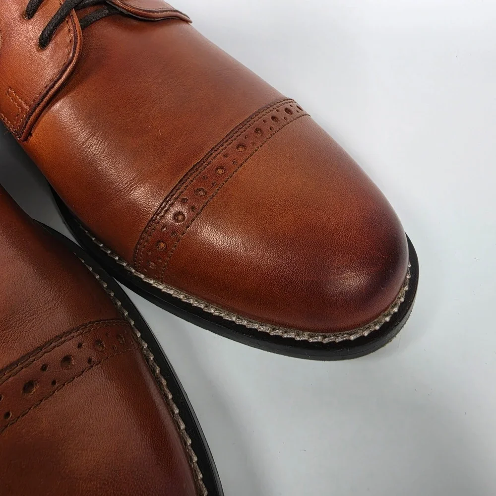 Nunn Bush Norcross Shoes Men's 10M Cognac Leather Cap Toe Oxford Dress Brogue